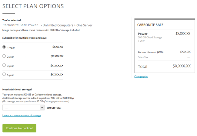 Partner Portal: Select plan options