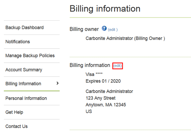 Edit Billing Info