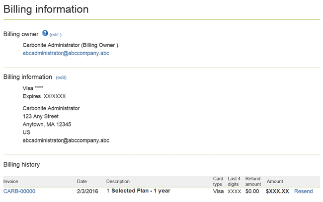 Billing Information Tab