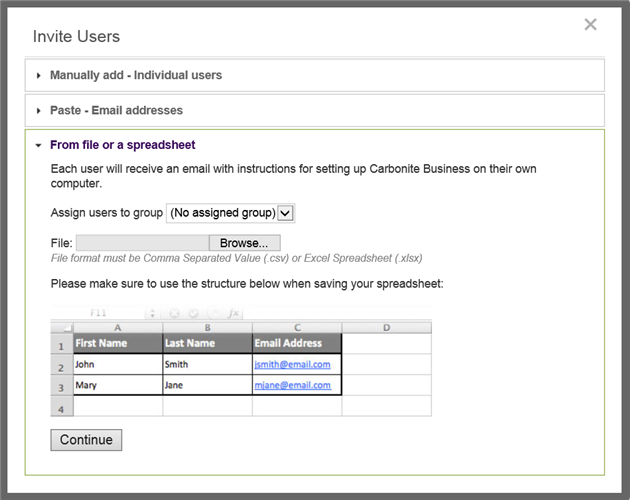 Invite Users from a file or a spreadsheet.