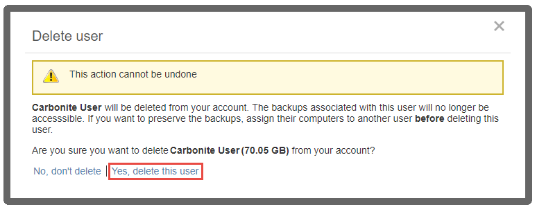 Yes, delete this user confirmation.