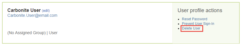 Delete User from the Carbonite Safe Backup Pro account.