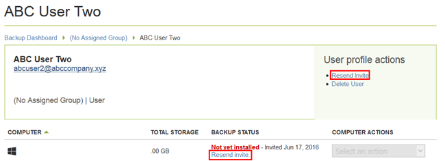 Click to Resend the Invite