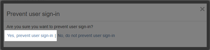The confirmation screen for disabling a user's login