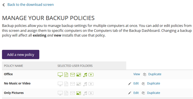 Manage Backup Policies