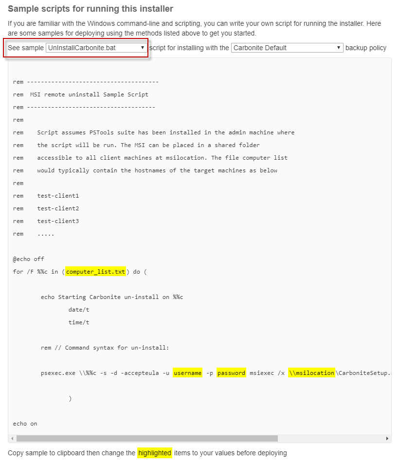 Carbonite Safe Backup Pro Portal: Sample Script