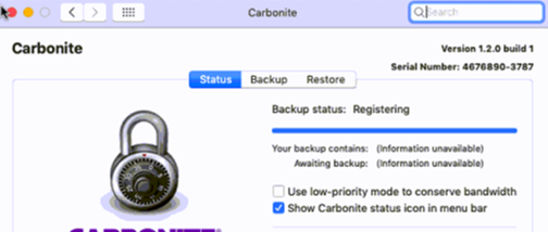 Backup status is Registering