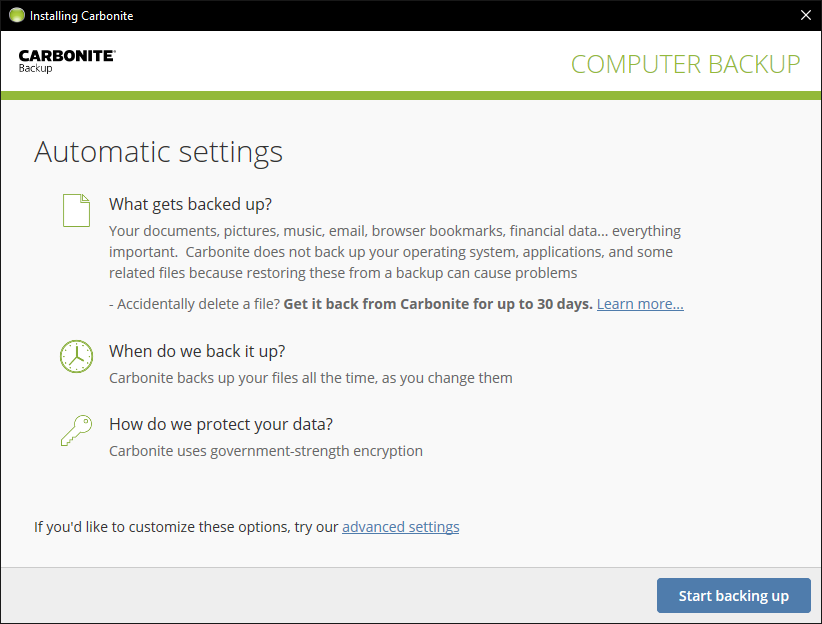 Choose backup settings