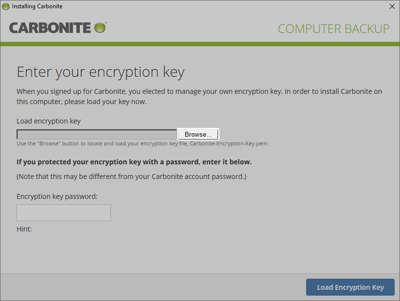 Carbonite Client: Click Browse