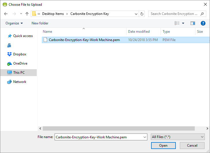 Carbonite Client: Click Load Encryption Key