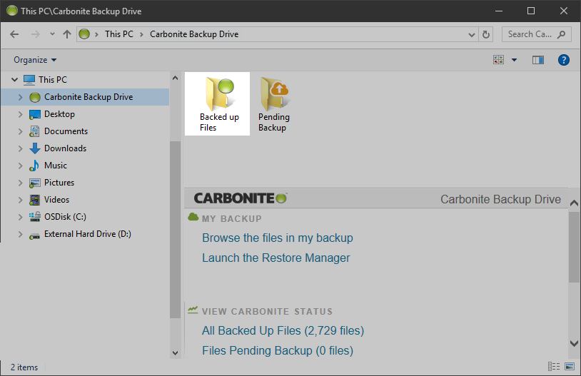 Double-click Backed up Files