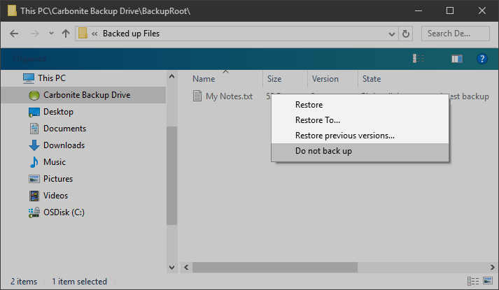 Right-click on the file or folder and choose Restore To