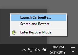 Windows System Tray: Right-click Carbonite and click Launch Carbonite
