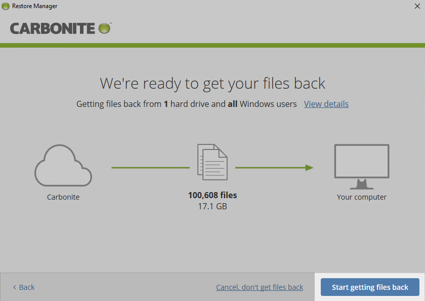 Click Start Getting Files Back to start the restore