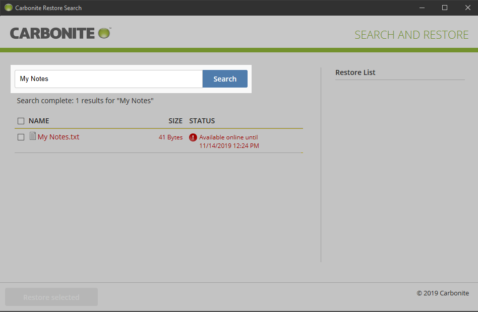 Search for the file name or extension