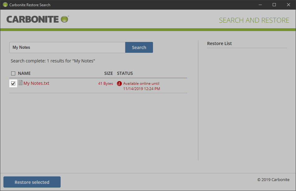 Select the file with the checkbox