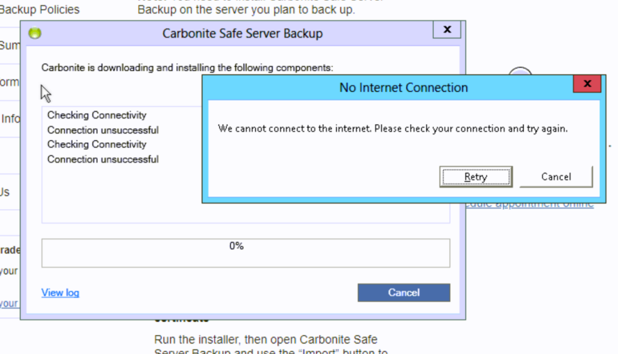 No Internet Connection - We cannot connect to the internet. Please check your connection and try again.