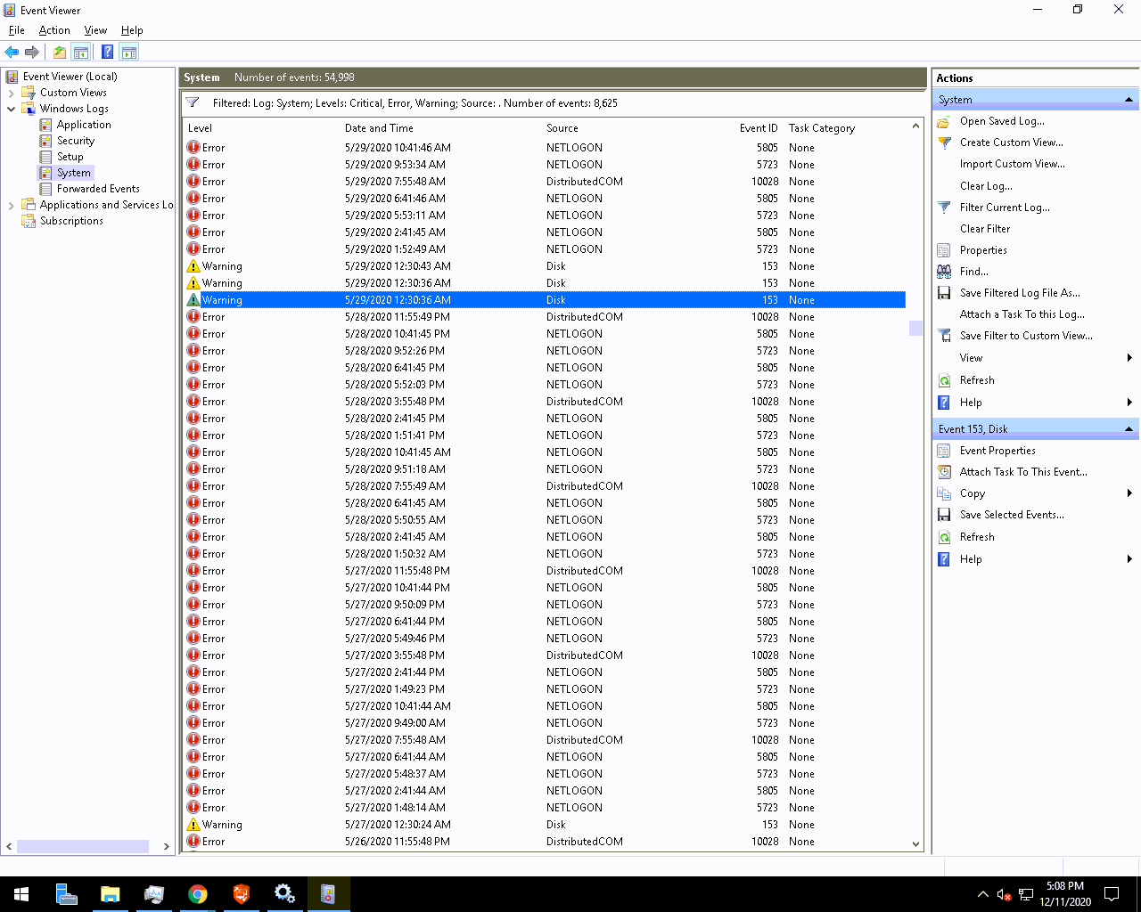 Disk errors in Event Viewer