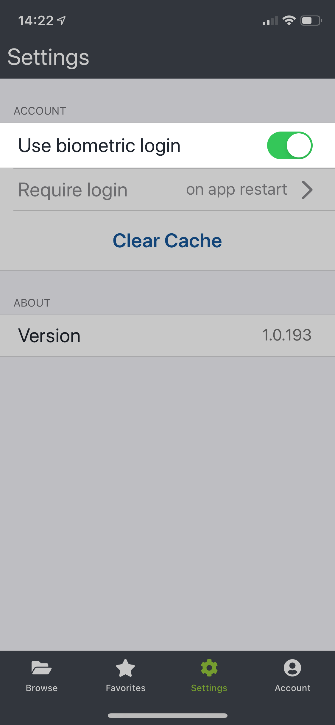 Toggle Use biometric login to on