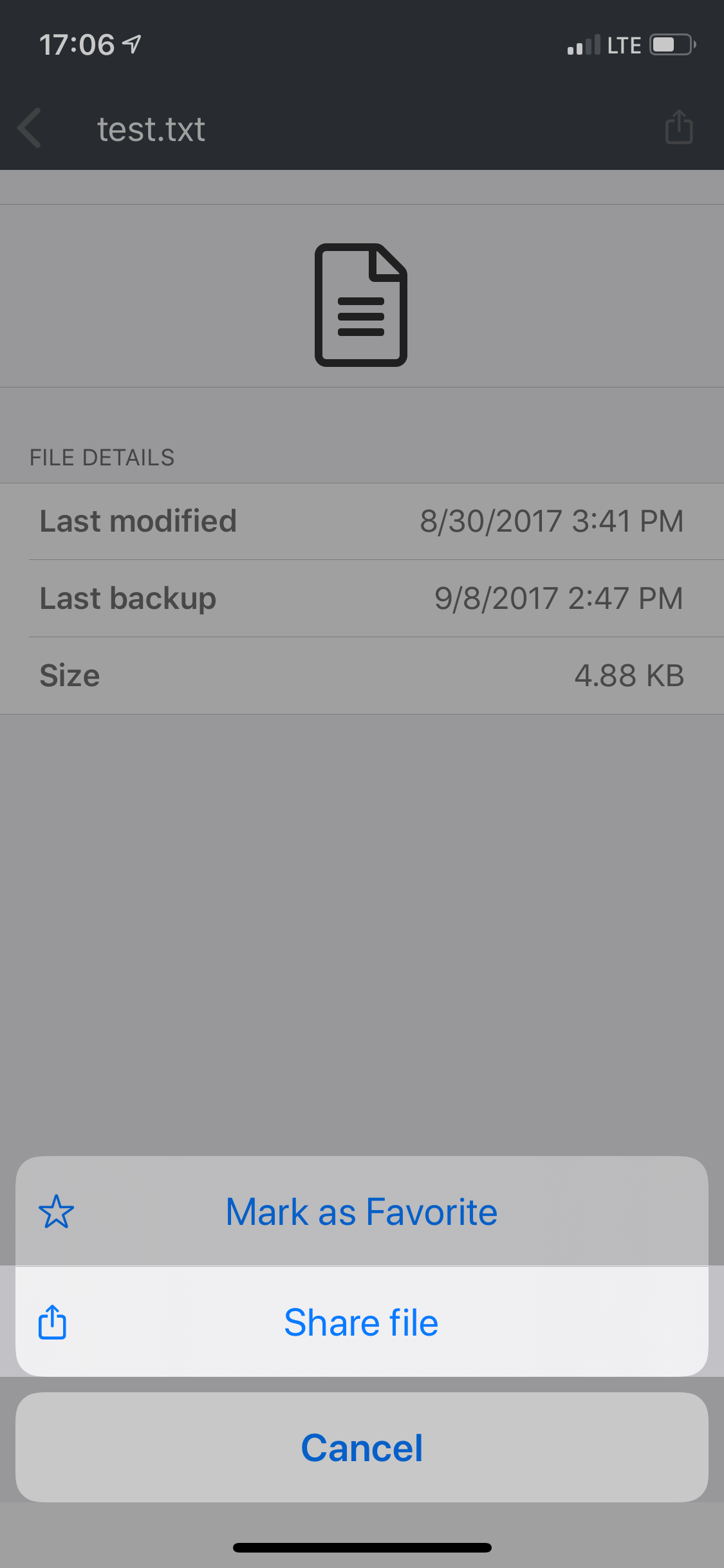 Tap the Share icon and select Share file