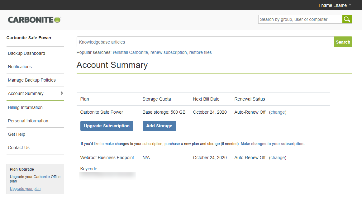 Account Summary Tab