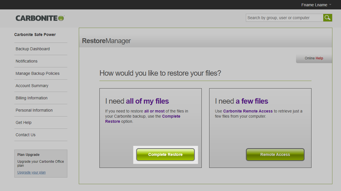 Select Complete Restore
