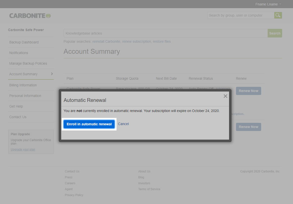 Click Enroll in automatic renewal