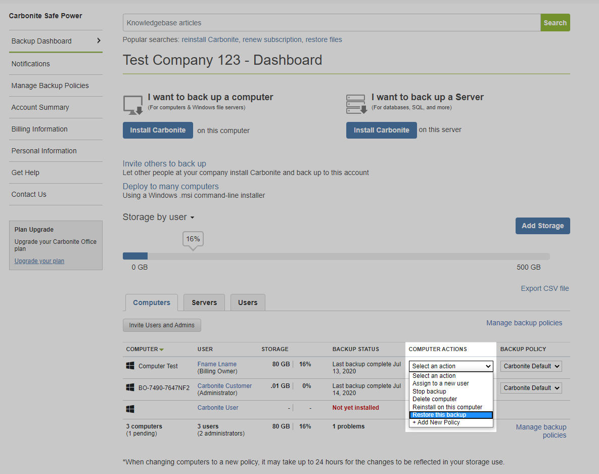 Select Restore this backup
