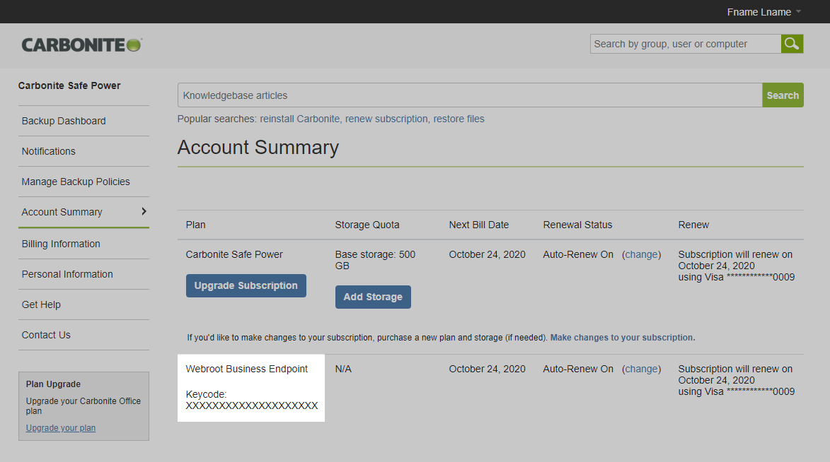 Notate the Webroot keycode