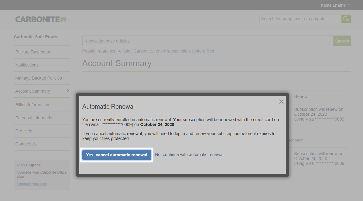 Click Yes, cancel automatic renewal
