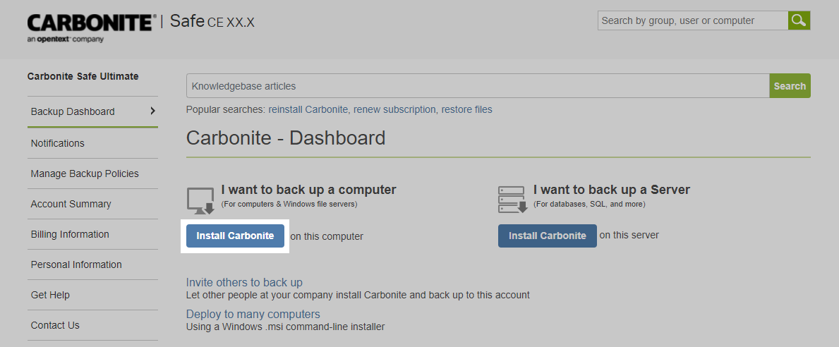 Install Carbonite on this computer