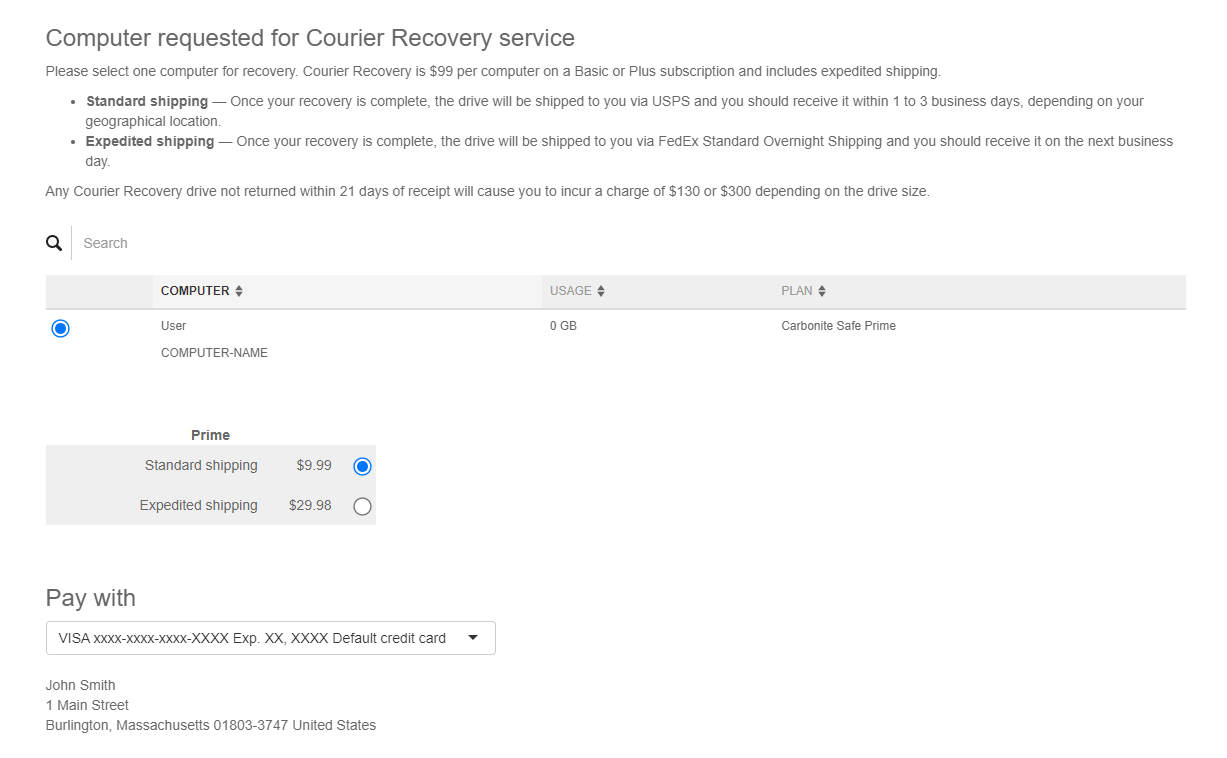 Select shipping method