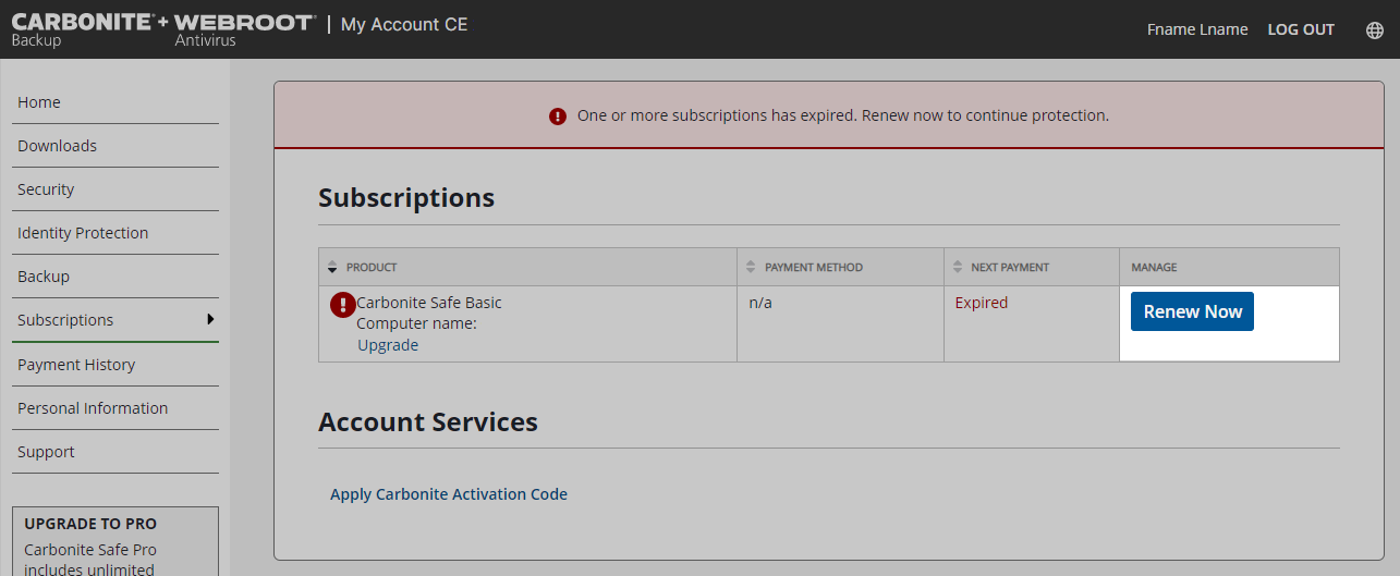 click Renew now or Edit Payment Info