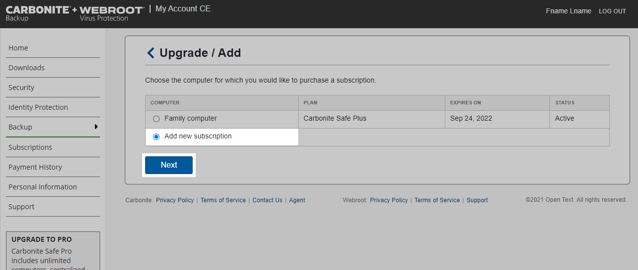 Select Add new subscription and click Next