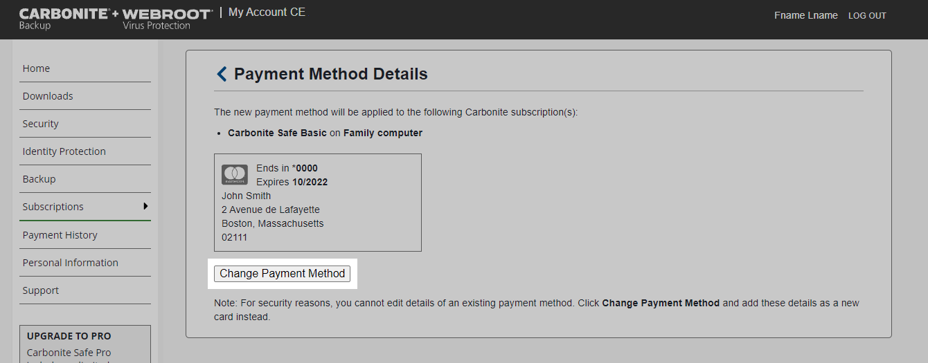 Click Change Payment Method