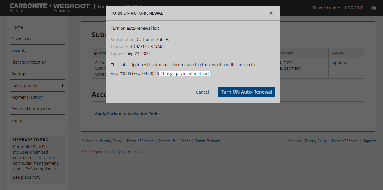 Click Change payment method