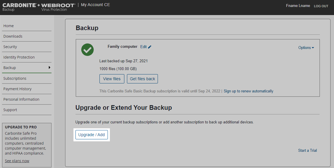 Click Upgrade / Add