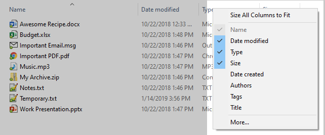 Windows Explorer: Right-click; More...