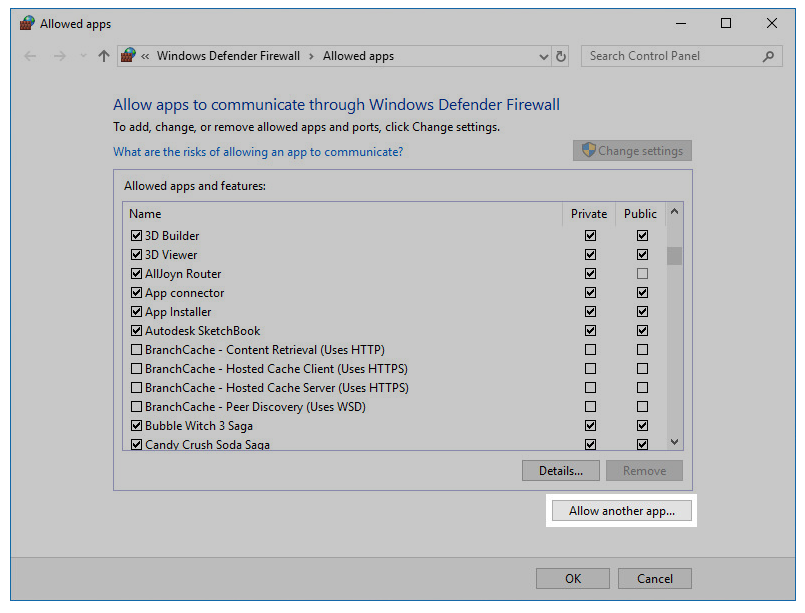 Allow an app through the firewall