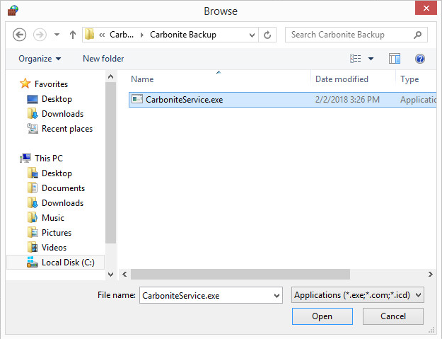 Navigate to Carbonite