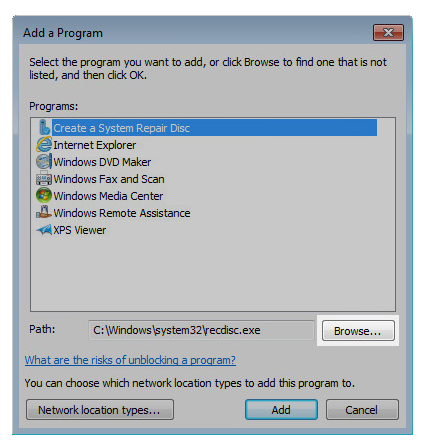 Click Browse to locate a file