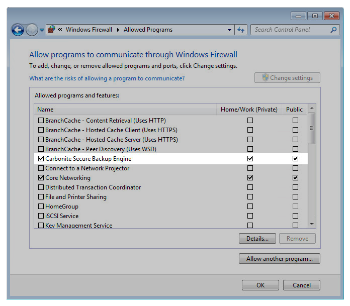 Carbonite Files within the List
