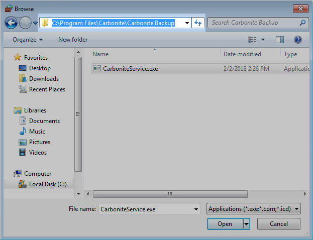 Browse to the Carbonite Files