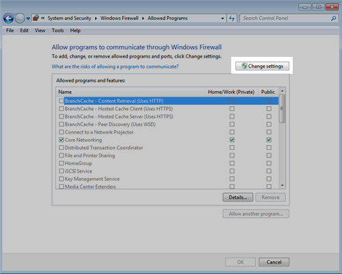 Click Change Settings