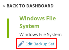 Edit Backup Set link