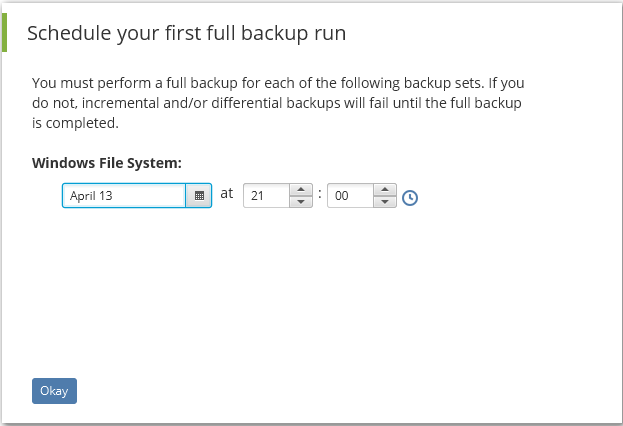 Schedule First Full Backup