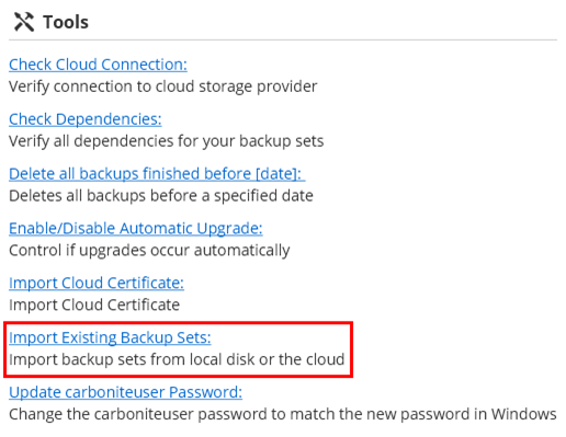 Import Backup Sets