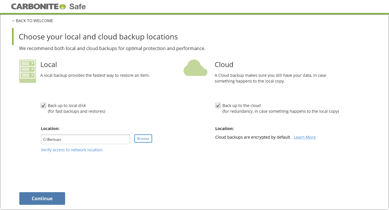 Backup Location Selected