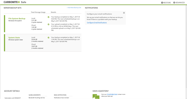 Configured and saved backup sets