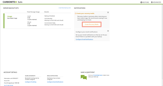 Create Recovery Media Button